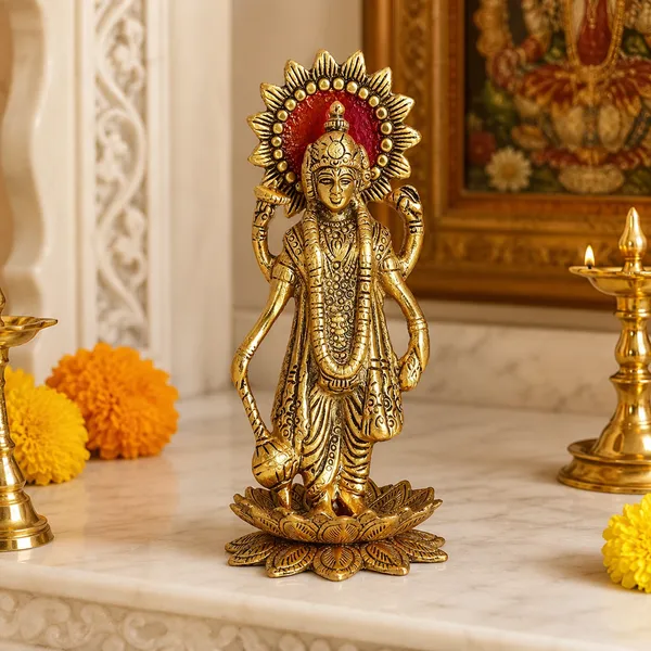 DreamKraft_Vishnu_Narayan_Metal_Idol_on_Lotus,_19_cm_Height