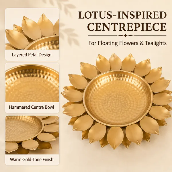 DreamKraft_Iron_Lotus_Urli_Bowl,_Gold,_30_cm