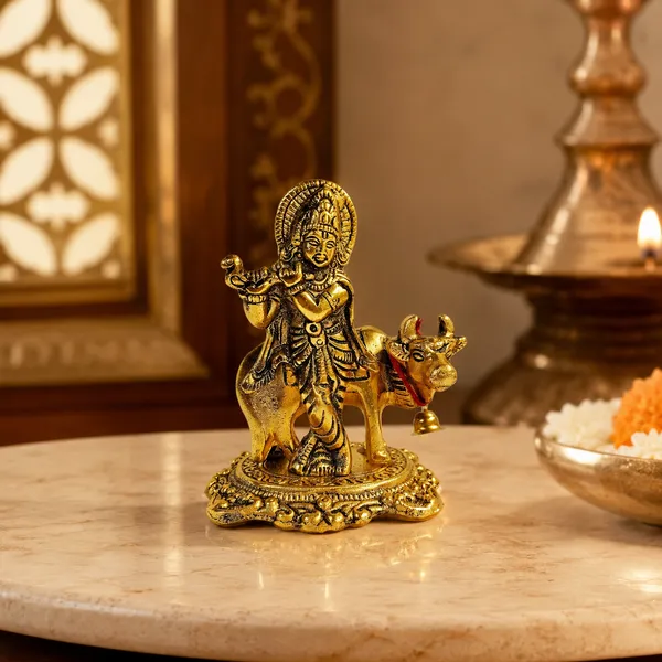 DreamKraft_Krishna_with_Cow_Metal_Showpiece,_Gold_Colour