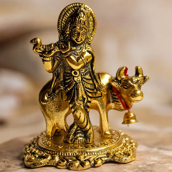 DreamKraft_Krishna_with_Cow_Metal_Showpiece,_Gold_Colour
