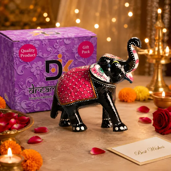 DreamKraft_Paper_Mache_Elephant_Figurine,_Red