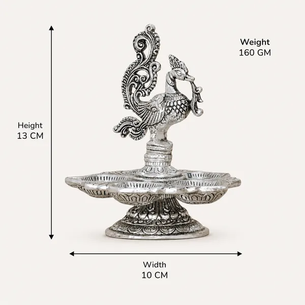 DreamKraft_Metal_Peacock_Five-Wick_Diya,_Silver,_13_cm