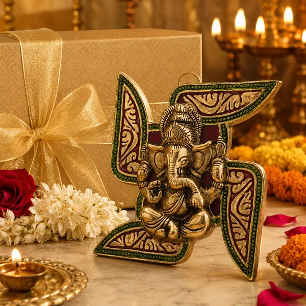 Leaf_Ganesh_Wall_Hanging_with_Meena_Kari_Work_for_Home_Dv???vO?cor(17X17X2_cm)