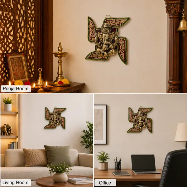 Leaf_Ganesh_Wall_Hanging_with_Meena_Kari_Work_for_Home_Dv???vO?cor(17X17X2_cm)