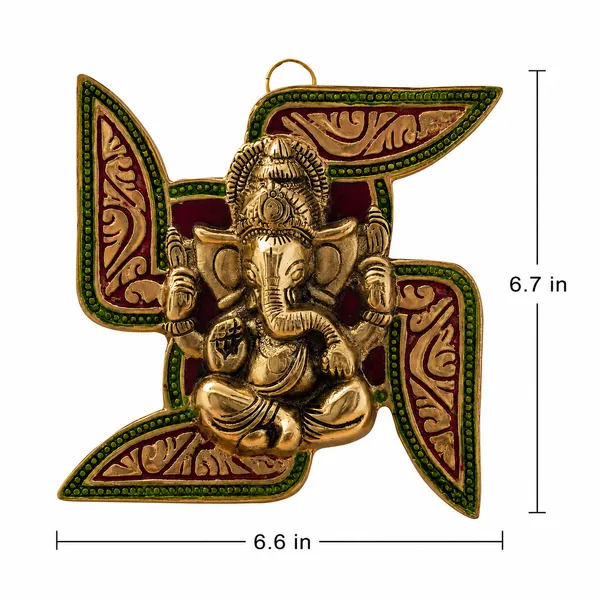 Leaf_Ganesh_Wall_Hanging_with_Meena_Kari_Work_for_Home_Dv???vO?cor(17X17X2_cm)