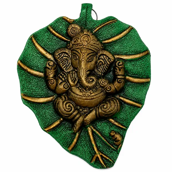 White_Metal_Leaf_Ganesh_Main_Door_Hanging_for_Home_Decor_(Medium,_Green)