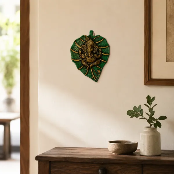 White_Metal_Leaf_Ganesh_Main_Door_Hanging_for_Home_Decor_(Medium,_Green)