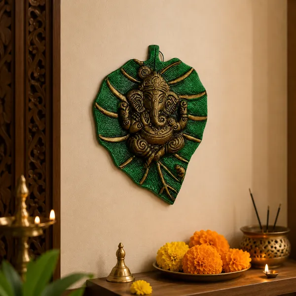 White_Metal_Leaf_Ganesh_Main_Door_Hanging_for_Home_Decor_(Medium,_Green)