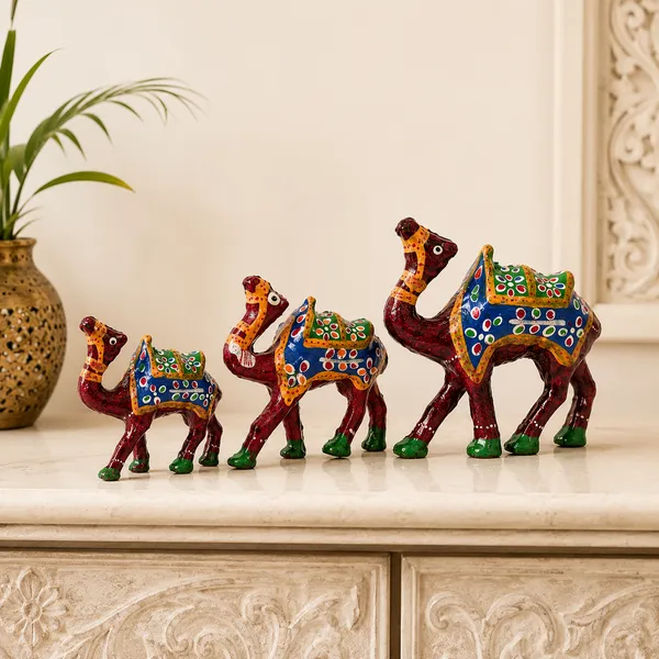 Paper_Mache_Handcrafted_Set_of_3_Camel_Showpiece_for_Home_Decor_and_Gift_Purpose-Red