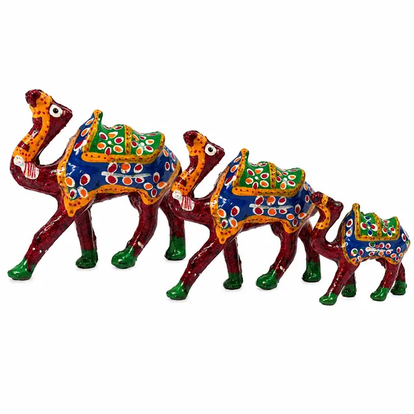 Paper_Mache_Handcrafted_Set_of_3_Camel_Showpiece_for_Home_Decor_and_Gift_Purpose-Red
