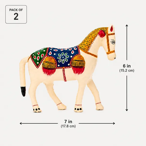 DreamKraft_Paper_Mache_Horse_Showpiece_Pair,_White