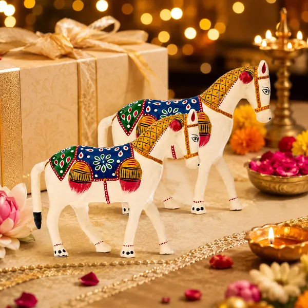 DreamKraft_Paper_Mache_Horse_Showpiece_Pair,_White