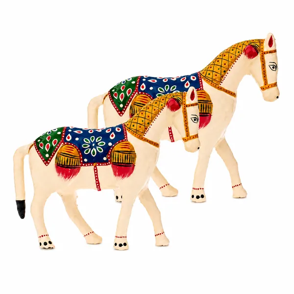 DreamKraft_Paper_Mache_Horse_Showpiece_Pair,_White