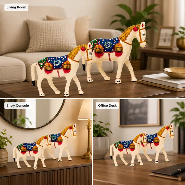 DreamKraft_Paper_Mache_Horse_Showpiece_Pair,_White