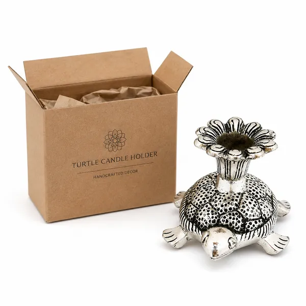 DreamKraft_Metal_Tortoise_Candle_Holder,_Silver_Colour