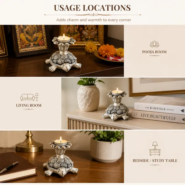 DreamKraft_Metal_Tortoise_Candle_Holder,_Silver_Colour