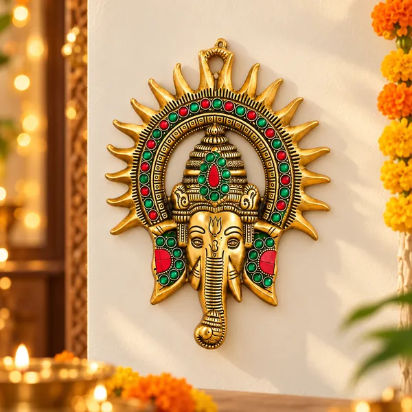 DreamKraft_Metal_Ganesha_Sun_Chakra_Wall_Hanging,_Gold,_22_cm
