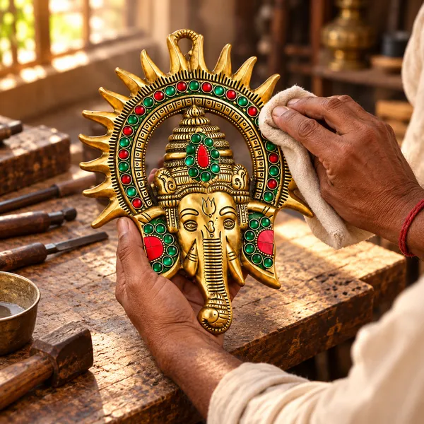 DreamKraft_Metal_Ganesha_Sun_Chakra_Wall_Hanging,_Gold,_22_cm