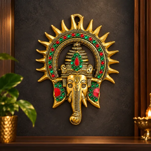 DreamKraft_Metal_Ganesha_Sun_Chakra_Wall_Hanging,_Gold,_22_cm