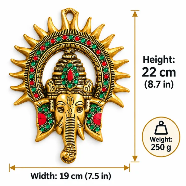DreamKraft_Metal_Ganesha_Sun_Chakra_Wall_Hanging,_Gold,_22_cm