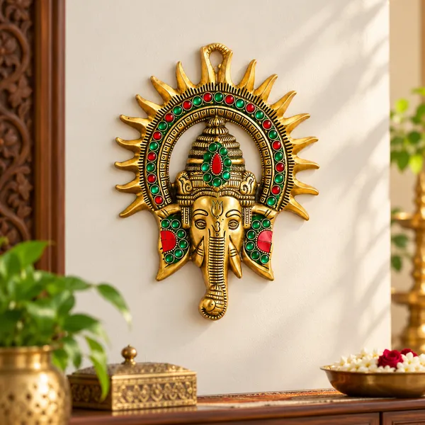 DreamKraft_Metal_Ganesha_Sun_Chakra_Wall_Hanging,_Gold,_22_cm