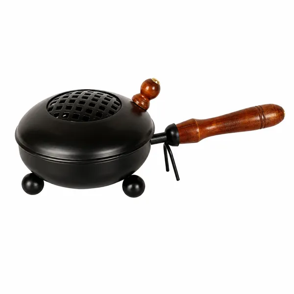 DreamKraft_Iron_Round_Loban_Burner_with_Wooden_Handle,_Black