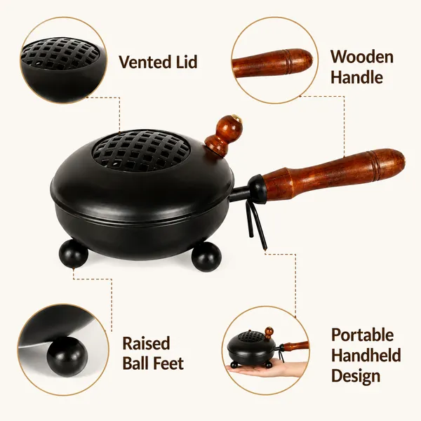 DreamKraft_Iron_Round_Loban_Burner_with_Wooden_Handle,_Black