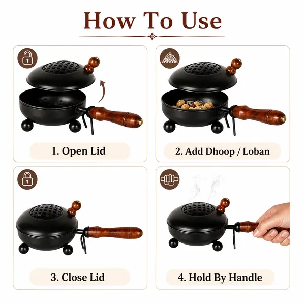 DreamKraft_Iron_Round_Loban_Burner_with_Wooden_Handle,_Black