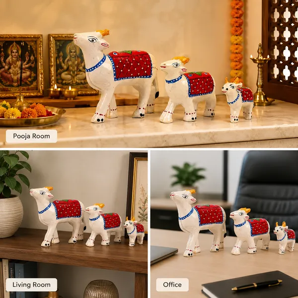 DreamKraft_Paper_Mache_Cow_Showpiece_Set_of_3,_White