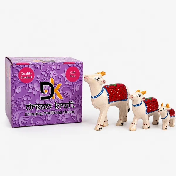 DreamKraft_Paper_Mache_Cow_Showpiece_Set_of_3,_White