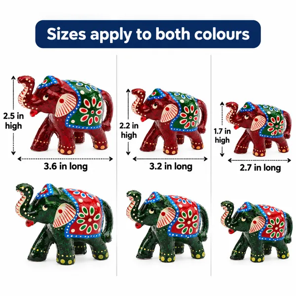 DreamKraft_Paper_Mache_Elephant_Showpiece_Set_of_6,_Red_and_Green