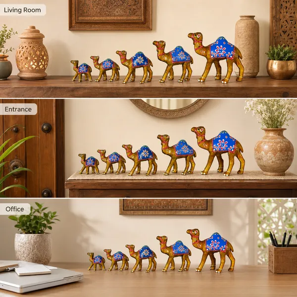 DreamKraft_Paper_Mache_Camel_Showpiece_Set_of_5,_Yellow