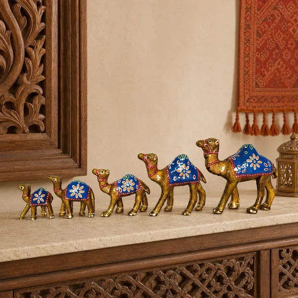 DreamKraft_Paper_Mache_Camel_Showpiece_Set_of_5,_Yellow