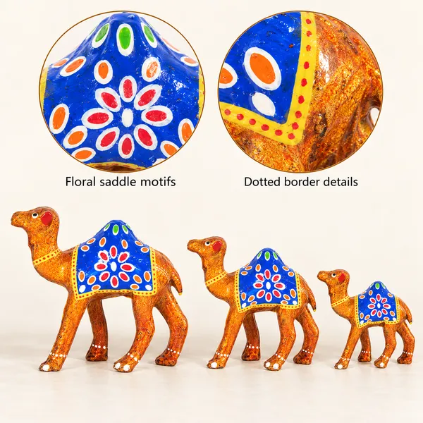 DreamKraft_Paper_Mache_Camel_Showpiece_Set_of_3,_Golden