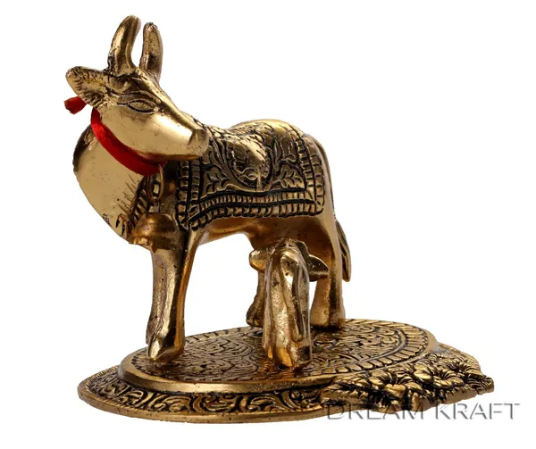 DreamKraft_Metal_Kamdhenu_Cow_and_Calf_Showpiece,_Gold_Colour