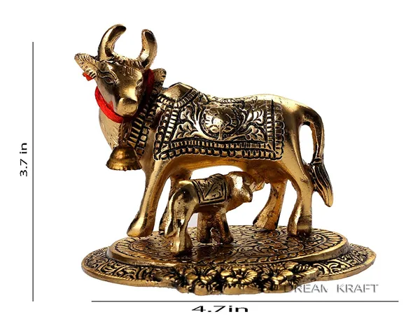 DreamKraft_Metal_Kamdhenu_Cow_and_Calf_Showpiece,_Gold_Colour