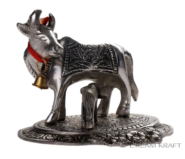 Metal_Kamdhenu_Cow_and_Calf_Ovel_Silver