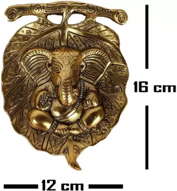 White_Metal_Wall_Hanging_Ganesha_Placed_On_A_Antique_Finish_Peepal_Leaf_(Golden_-_20x20x13_cm)
