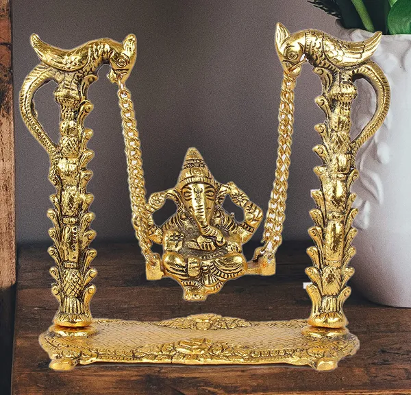 Metal_Lord_Ganesha_on_Peacock_Jhoola_(Gold,_Standard).