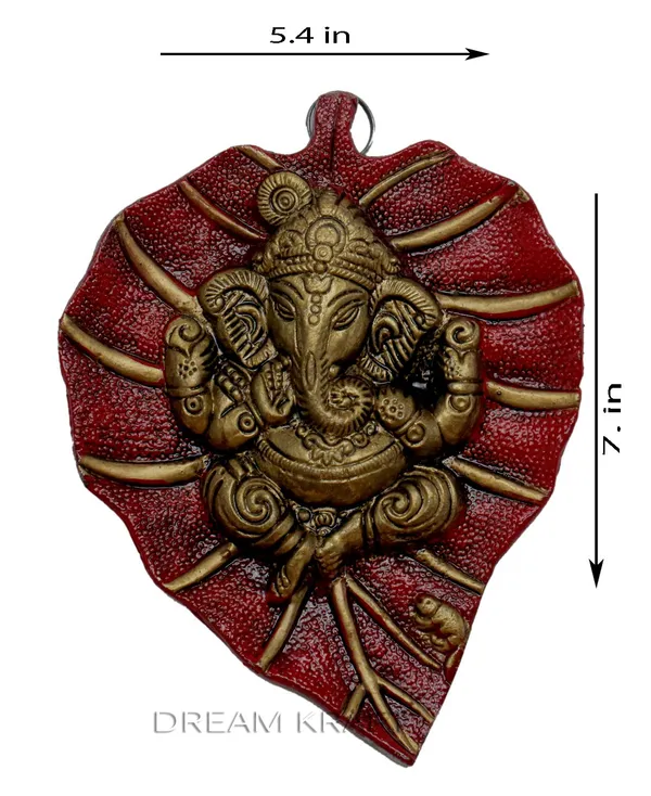 DreamKraft_Metal_Ganesha_Leaf_Wall_Hanging,_Medium,_Red