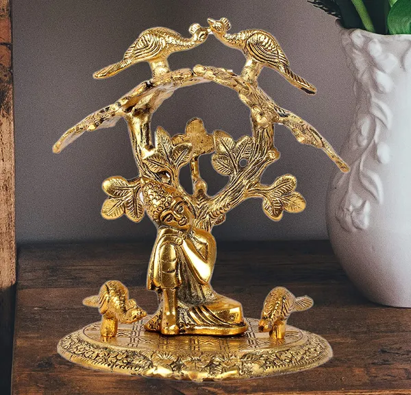 DreamKraft_Buddha_under_Tree_Metal_Showpiece,_Gold_Colour,_22_cm_High
