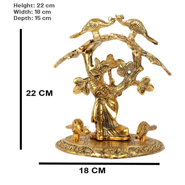 DreamKraft_Buddha_under_Tree_Metal_Showpiece,_Gold_Colour,_22_cm_High