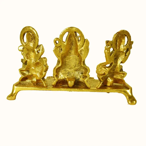 Metal_Gold_Plated_Lakshmi_Saraswati_Ganesh_Idols_with_Deepak_(Gold_20_x_10_x_11.5_cm)