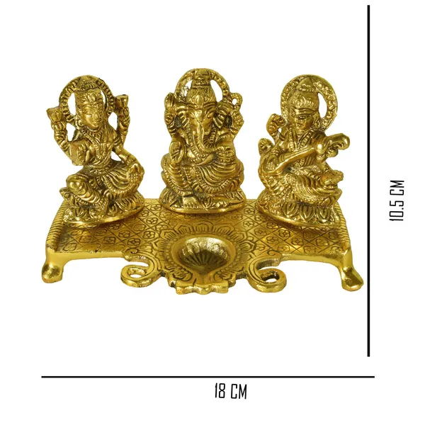 Metal_Gold_Plated_Lakshmi_Saraswati_Ganesh_Idols_with_Deepak_(Gold_20_x_10_x_11.5_cm)