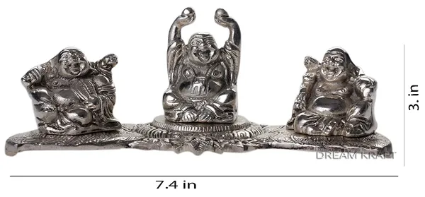 DreamKraft_Three_Laughing_Buddha_Figures_on_Base,_Silver,_7.4_in