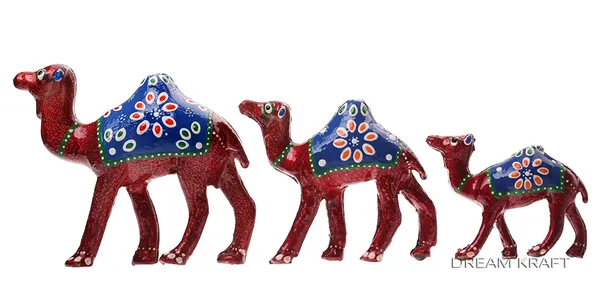 DreamKraft_Paper_Mache_Camel_Showpiece_Set_of_3,_Red