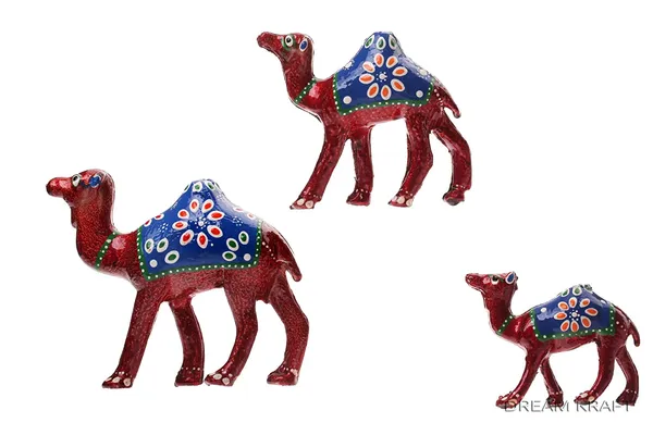 DreamKraft_Paper_Mache_Camel_Showpiece_Set_of_3,_Red