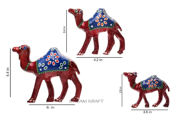 DreamKraft_Paper_Mache_Camel_Showpiece_Set_of_3,_Red
