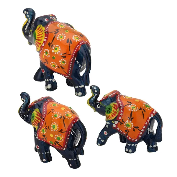 Paper_Mache_Handmade_Elephant_Showpiece_Figurine_Large(10x7.6)_Medium(8.5x6.1)_Small(7.3x5)_CM_(3_Piece,_Blue)