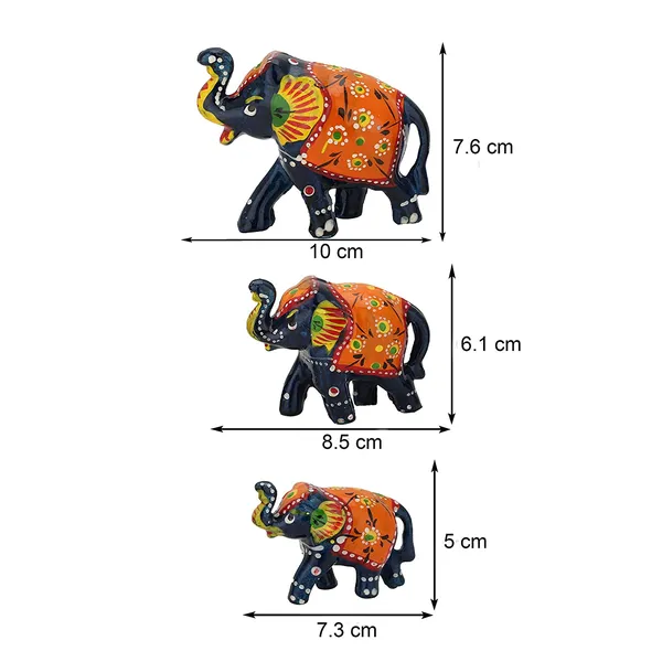 Paper_Mache_Handmade_Elephant_Showpiece_Figurine_Large(10x7.6)_Medium(8.5x6.1)_Small(7.3x5)_CM_(3_Piece,_Blue)